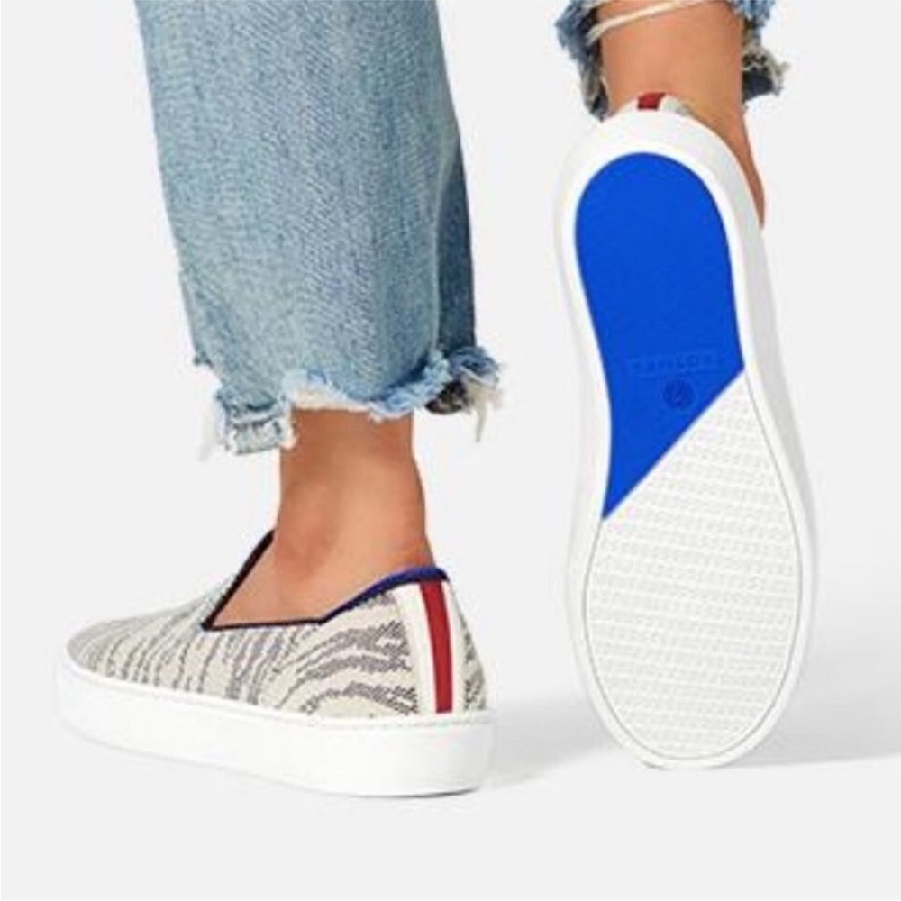 Rothy's Maritime Tiger Striped Print Slip On Sneakers Size 5
